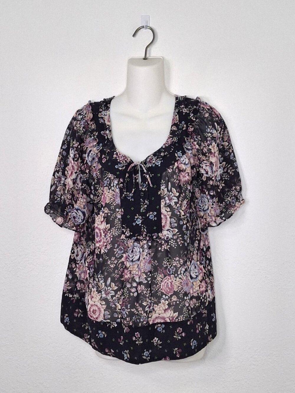 Ann Taylor Loft Floral Blouse Sz S Sheer Cottagecore Whimsygoth Boho Milkmaid